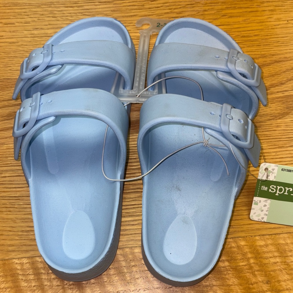 The Spring Shop Light Blue Double-Buckle Kids Slide Sandals